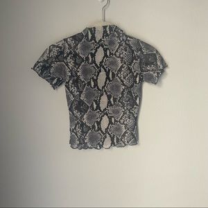 Forever 21 Snake Print Sheer Crop Top, Blue, Grey, and Black